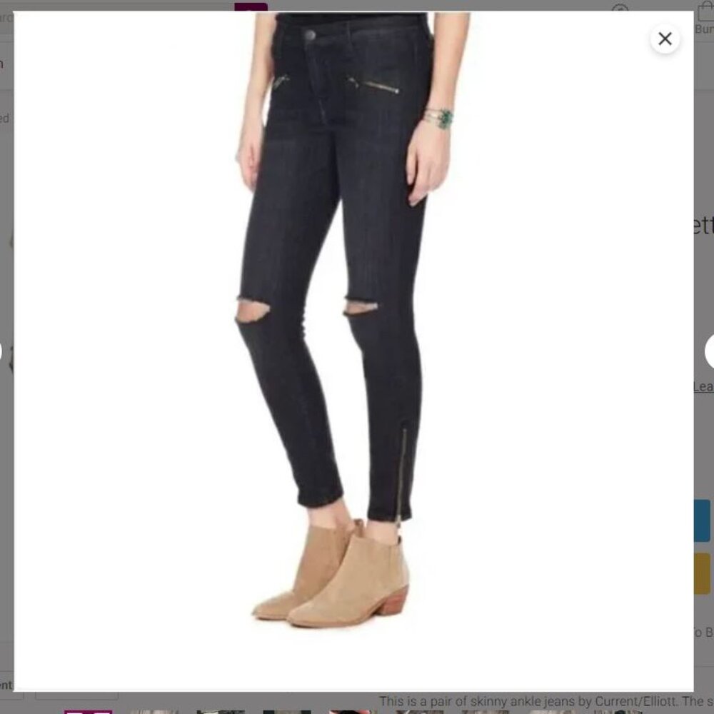 NWT $258 Current/Elliott Soho Stiletto in Jet Black Destroy Jeans Size 26